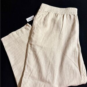 Old Navy Linen-Blend Ankle Pants 2X NWT Beige Stripe Elastic Waist Spring Summer